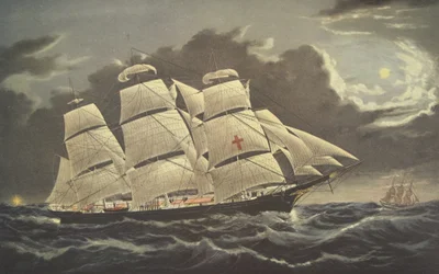 Clipper Ship Dreadnought- off Tuskar Light, pub. 1856, Currier & Ives
